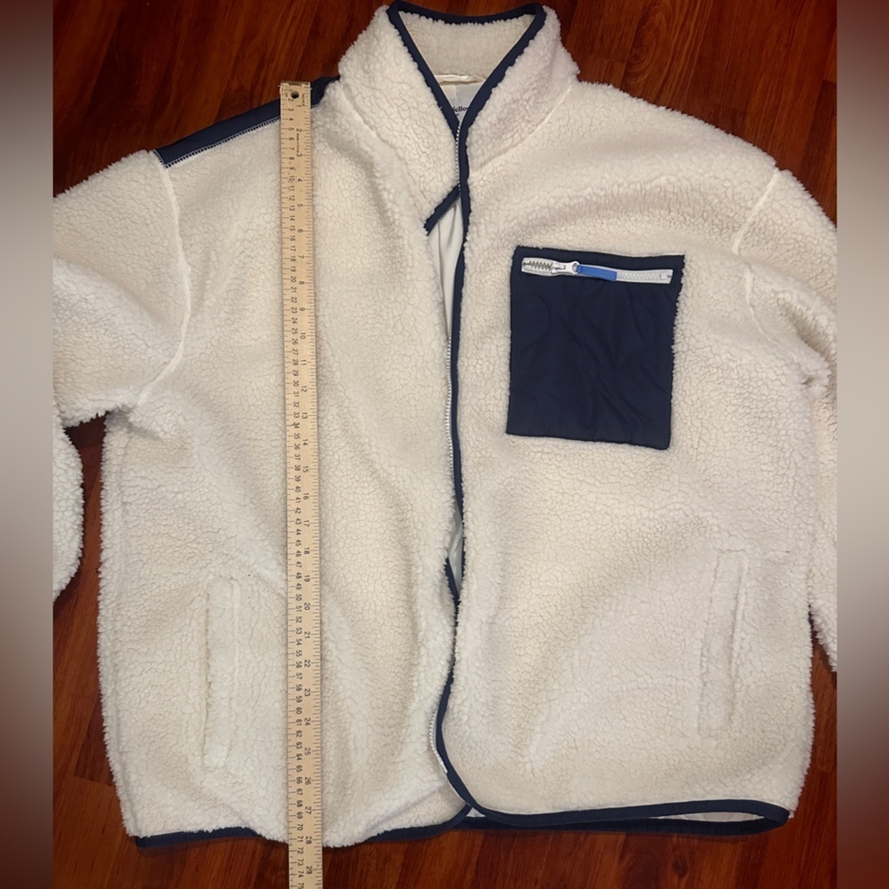 Goodfellow & Co Cream Sherpa Jacket with Navy Blue Pocket unisex XXL - Picture 9 of 12